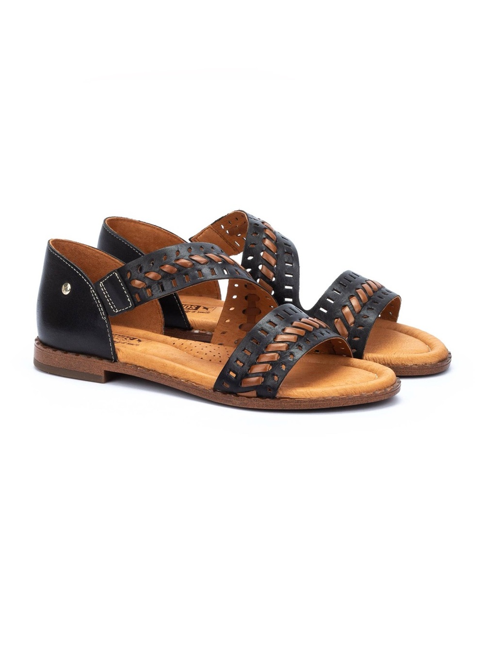 Pikolinos Algar Black Leather Flat Sandals